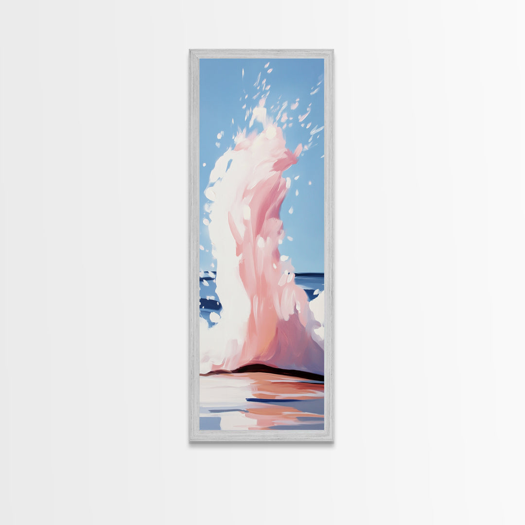 Ocean Splash, Coastal Abstract, Surreal Wave, Framed Canvas Print, Minimalist Seascape, Living Room Wall Art, Dreamy Blue and Pink