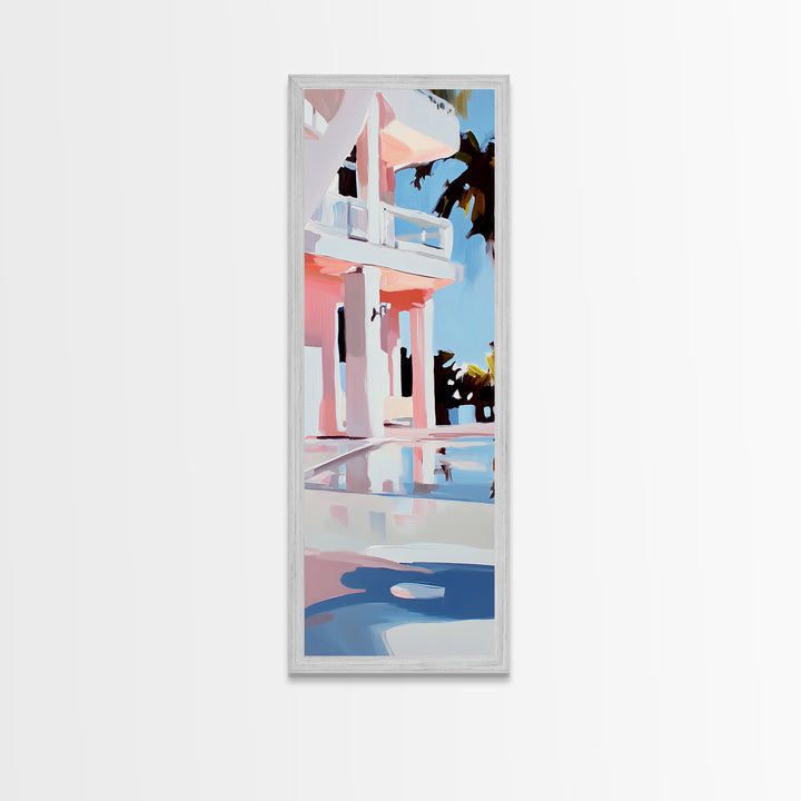 Modern Villa, Coastal Home, Palm Tree Art, Framed Canvas Print, Contemporary Architecture, Living Room Wall Art, Tropical Decor
