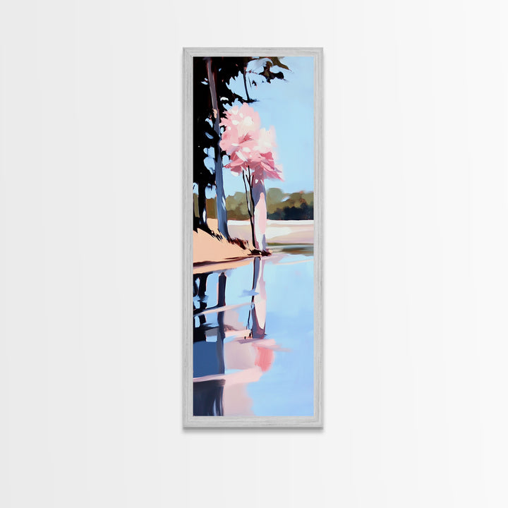 Cherry Blossom Reflection, Peaceful Nature Scene, Pastel Wall Art, Canvas Print, Bedroom Decor, Elegant Minimalist Art, Zen Aesthetic