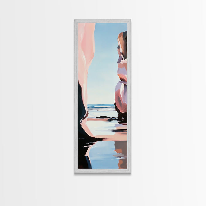 Coastal Rock, Ocean Reflections, Framed Canvas Print, Seaside Cliff Art, Beach House Decor, Minimalist Seascape, Relaxing Wall Art