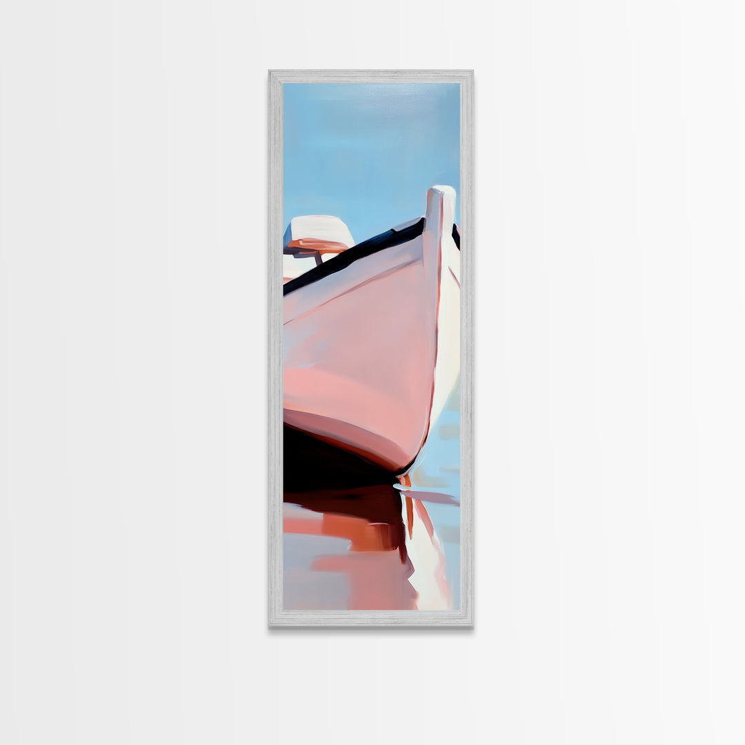 Nautical Escape, Coastal Boat Painting, Soft Pastel Seascape, Beach House Wall Decor, Minimalist Art, Living Room Framed Canvas Print