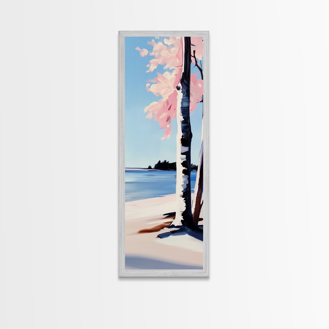 Coastal Birch Tree, Ocean Breeze, Minimalist Landscape, Dreamy Pastels, Framed Canvas Print, Nature Wall Art, Living Room Decor