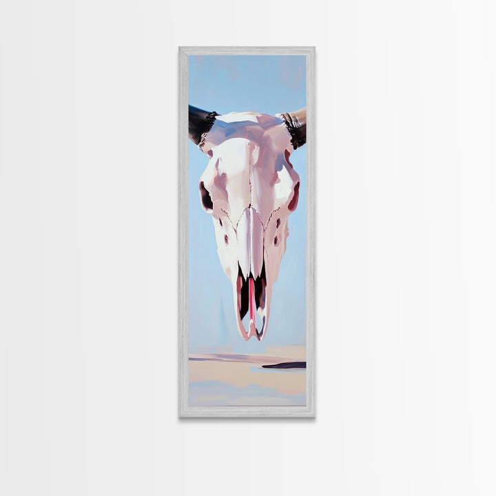 Bull Skull, Western Rustic, Desert Vibes, Framed Canvas Print, Boho Wall Art, Cowboy Aesthetic, Southwest Home Decor, Living Room Accent