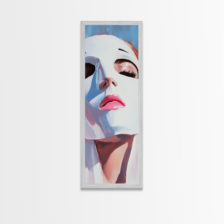 Masked Woman Portrait, Surreal Face Art, Abstract Feminine Painting, Contemporary Wall Art, Modern Aesthetic, Framed Canvas Print
