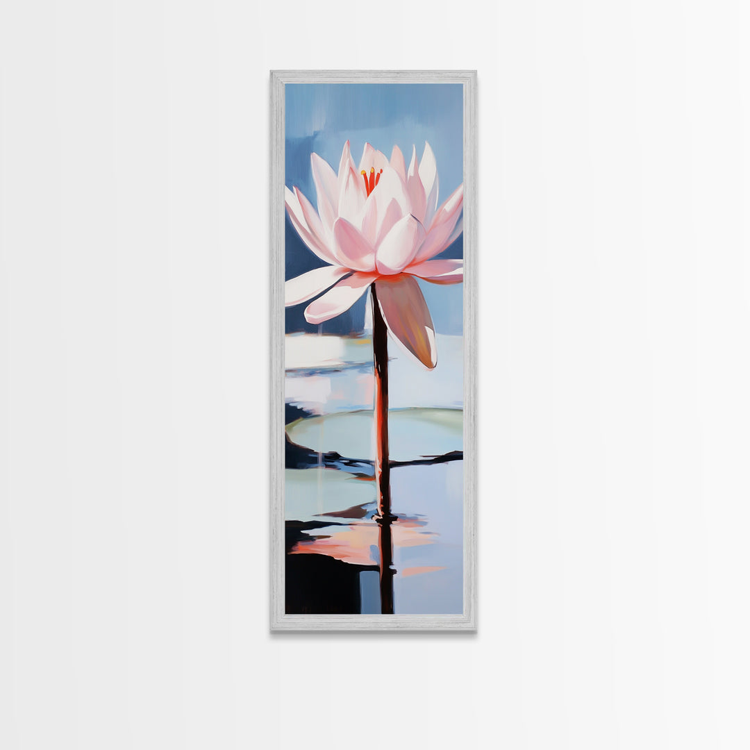 Blooming Lotus, Nature Inspired, Zen Aesthetic, Framed Canvas Print, Spa Wall Decor, Tranquil Water Art, Botanical Painting