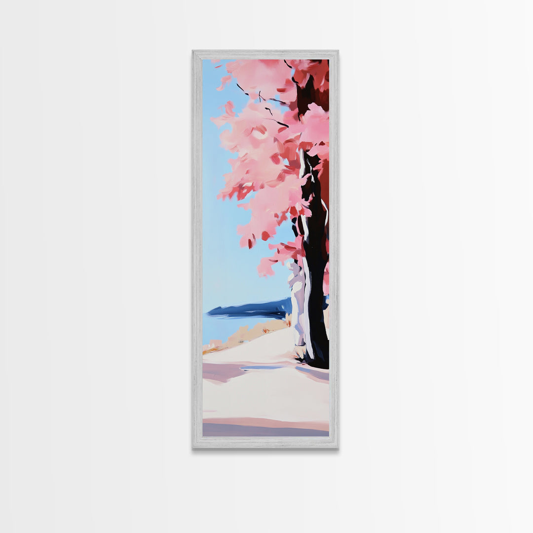 Cherry Blossom Tree, Pink Aesthetic, Nature Wall Art, Framed Canvas Print, Modern Minimalist, Japanese Inspired, Bedroom Decor