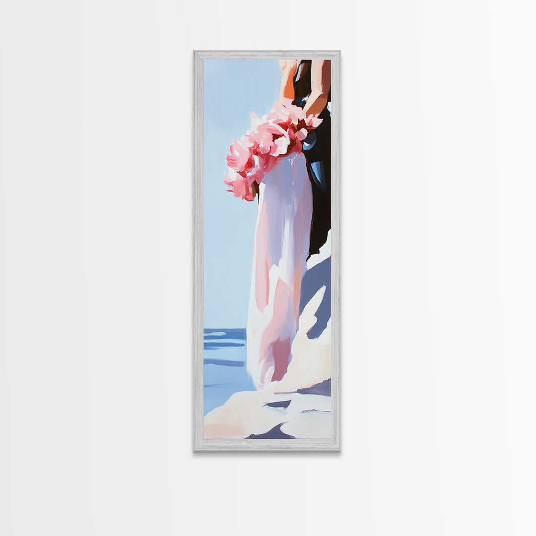 Blush Florals, Coastal Romance, Gentle Breeze, Framed Canvas Print, Feminine Wall Art, Boho Home Decor, Bedroom Art, Seaside Aesthetic