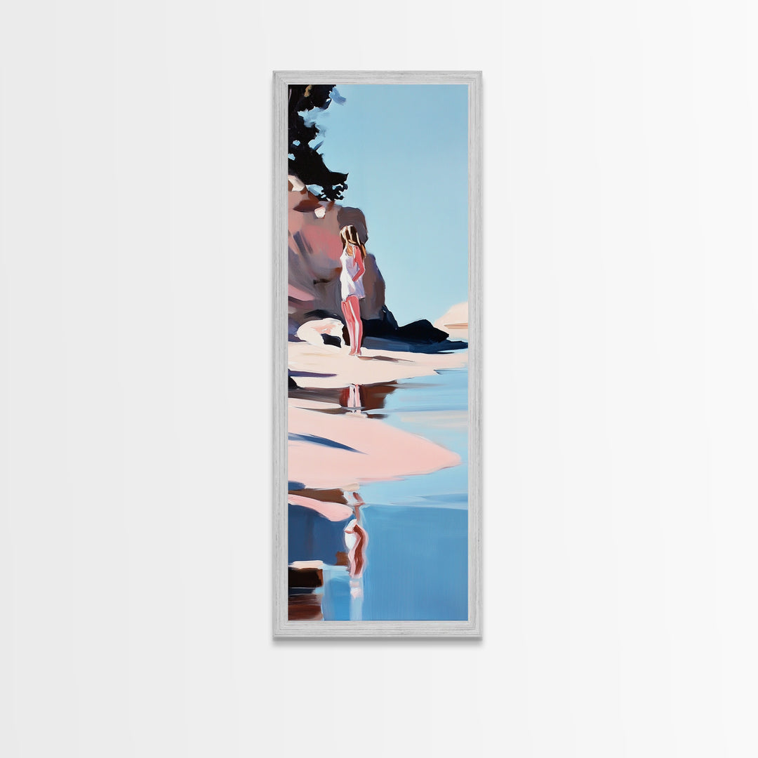 Ocean Reflection, Calm Waters, Coastal Wanderer, Framed Canvas Print, Minimalist Beach Art, Relaxing Home Decor, Bedroom Wall Art