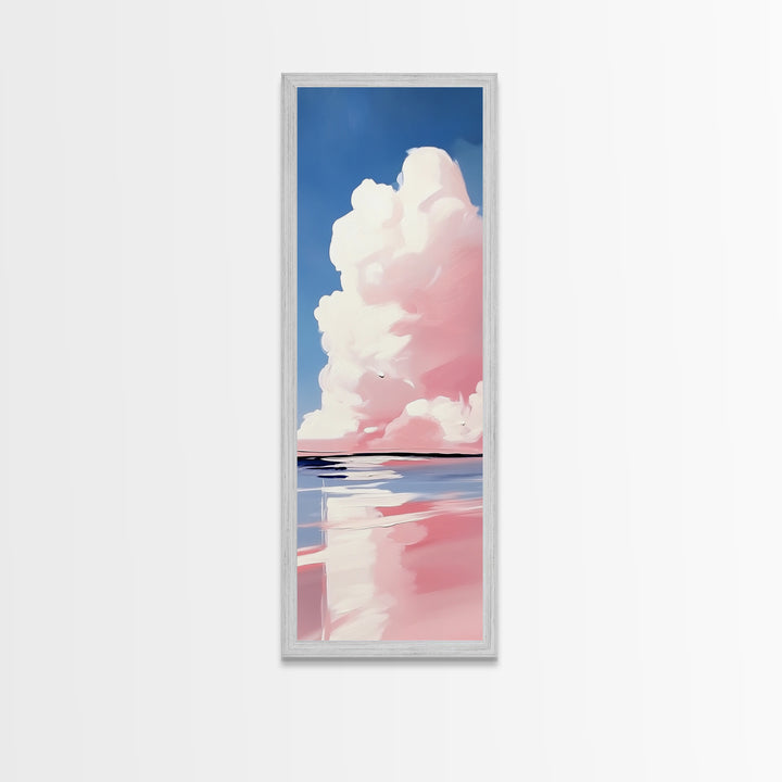 Dreamy Sky, Cotton Candy Clouds, Tranquil Seascape, Framed Canvas Print, Soft Pastel Art, Minimalist Ocean Decor, Bedroom Wall Art