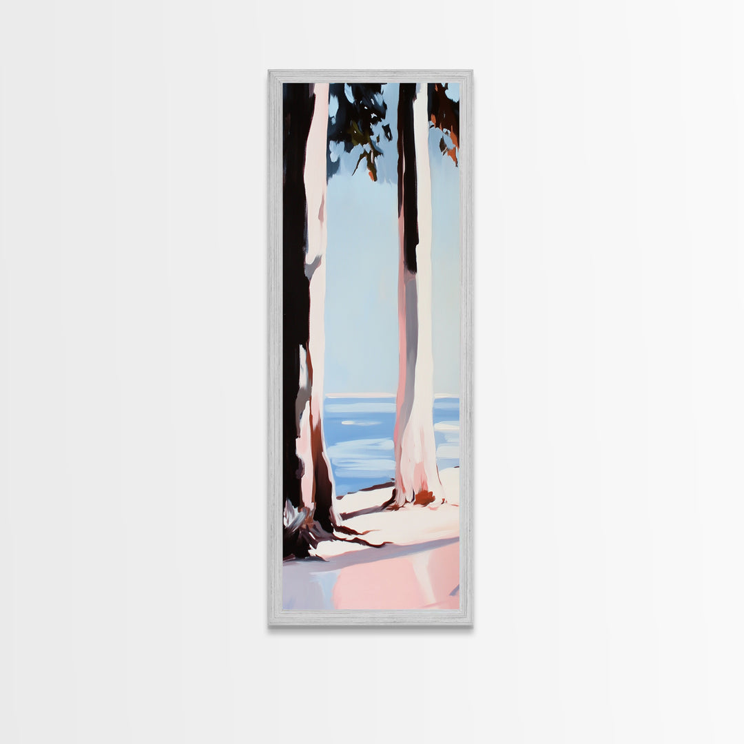 Coastal Trees, Beach Landscape, Minimalist Art, Framed Canvas Print, Modern Wall Art, Ocean View, Nature Decor, Living Room Wall Art