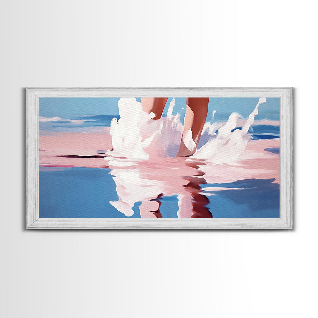 Ocean Reflection, Pink Waves, Beach Aesthetic, Coastal Art, Living Room Wall Art, Modern Seascape, Surreal Art, Framed Canvas Print