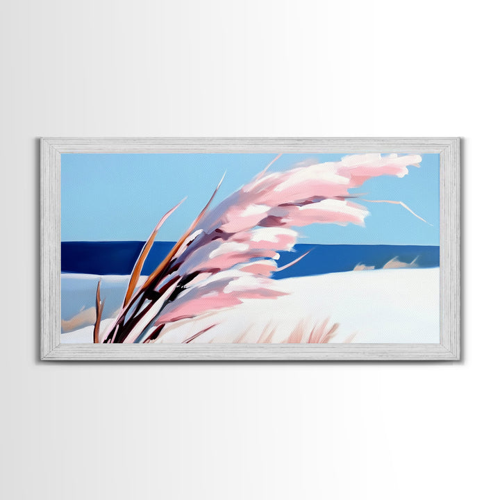 Beach Grass Art, Coastal Sand Dunes, Ocean Breeze Painting, Seaside Nature Print, Nautical Wall Decor, Framed Canvas Print