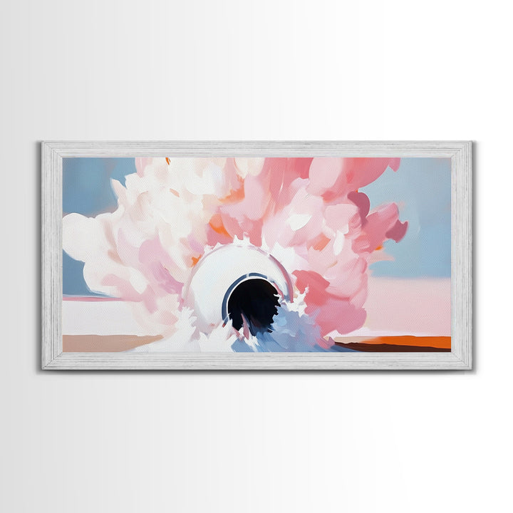 Abstract Explosion, Pink Cloud Art, Surreal Dreamy Painting, Modern Pastel Wall Decor, Whimsical Home Aesthetic, Framed Canvas Print