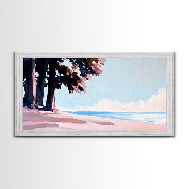 Coastal Tree Art, Ocean Breeze Painting, Minimalist Nature Wall Decor, Soft Pastel Seascape, Beach House Aesthetic, Canvas Print