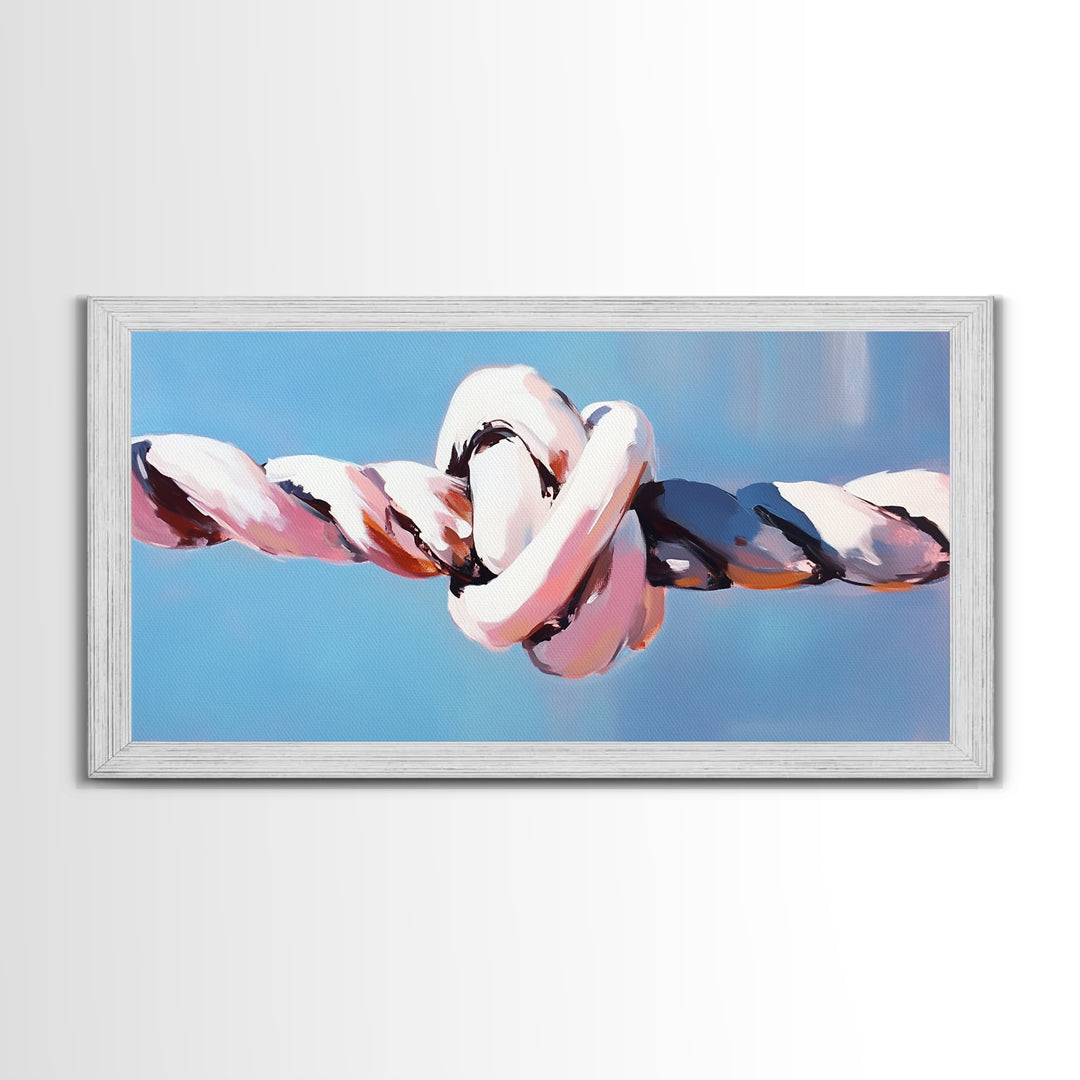 Nautical Rope Knot, Coastal Ocean Art, Maritime Wall Decor, Minimalist Nautical Painting, Boho Beach Aesthetic, Framed Canvas Print