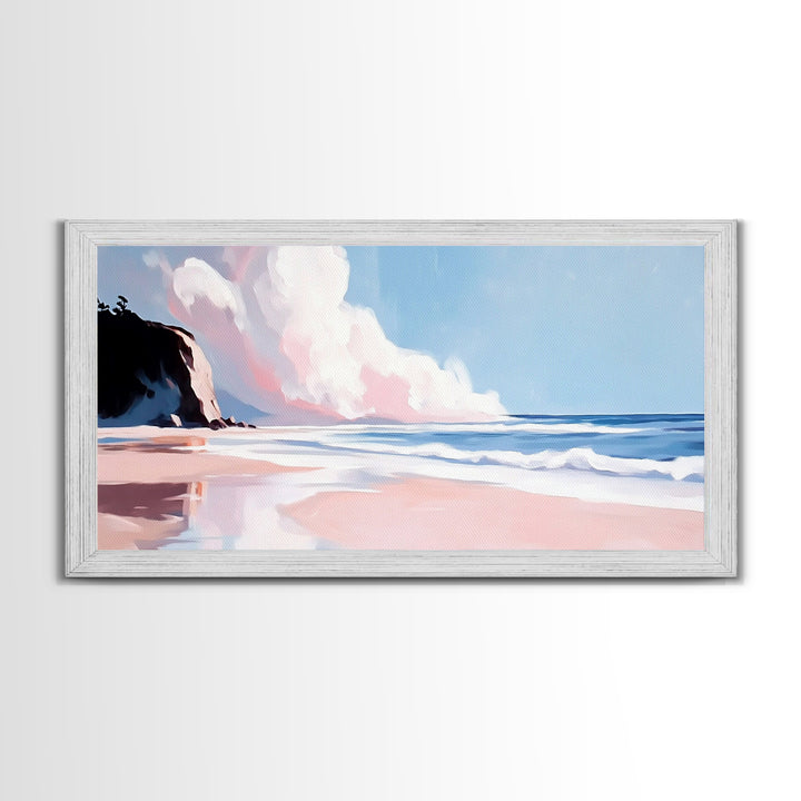 Ocean Cliff, Dreamy Coastal Landscape, Pastel Seascape Art, Framed Canvas Print, Beach House Wall Decor, Relaxing Ocean Scene