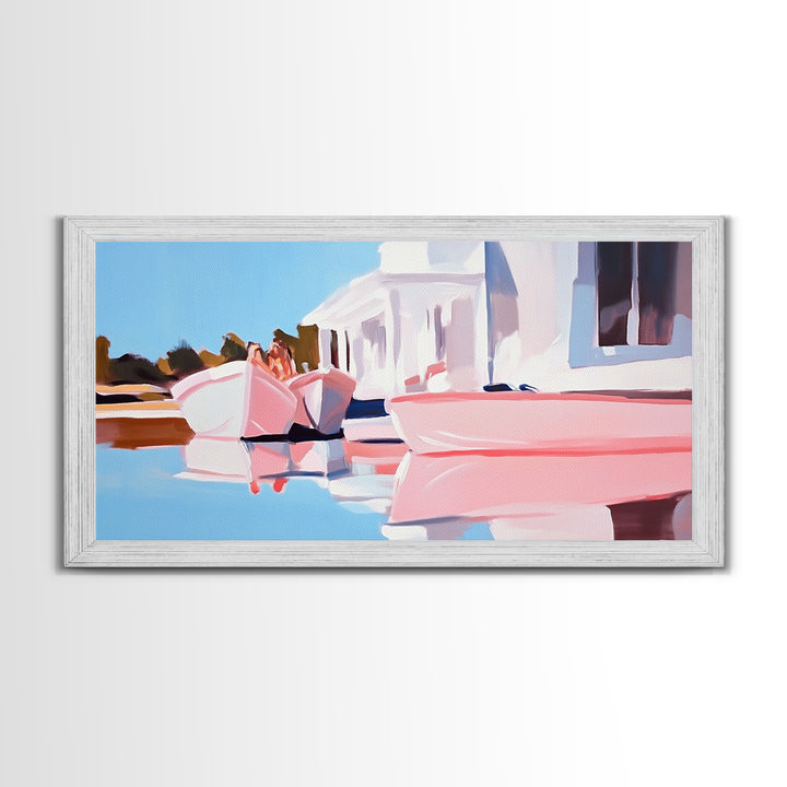 Boats Harbor, Reflection, Canvas Print, Coastal Art, Nautical Wall Art, Minimalist Home Decor, Serene Seascape, Modern Living Room Art