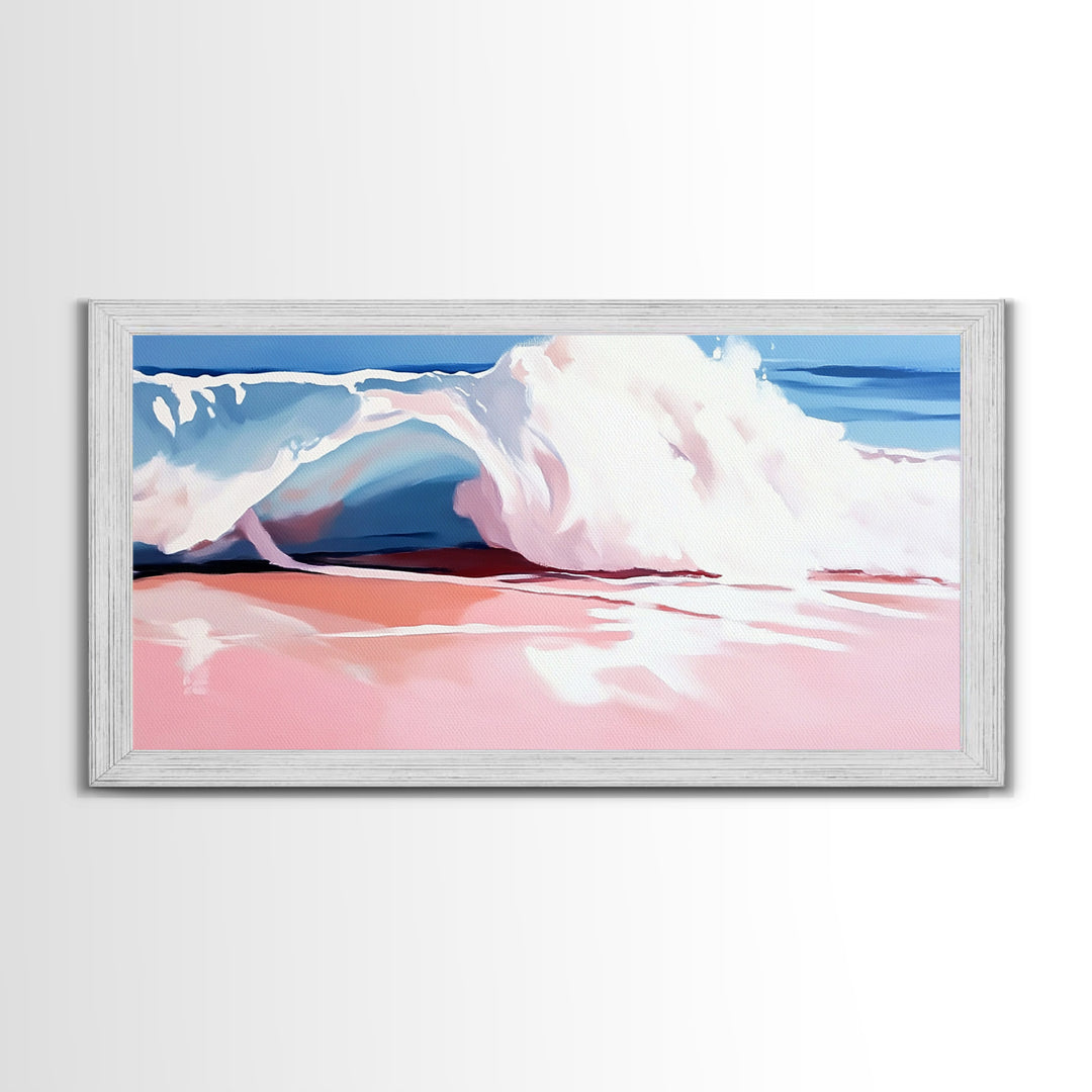 Ocean Wave, Soft Pink, Beach Scene, Canvas Print, Coastal Wall Art, Modern Home Decor, Nautical Aesthetic, Tranquil Bedroom Wall Art
