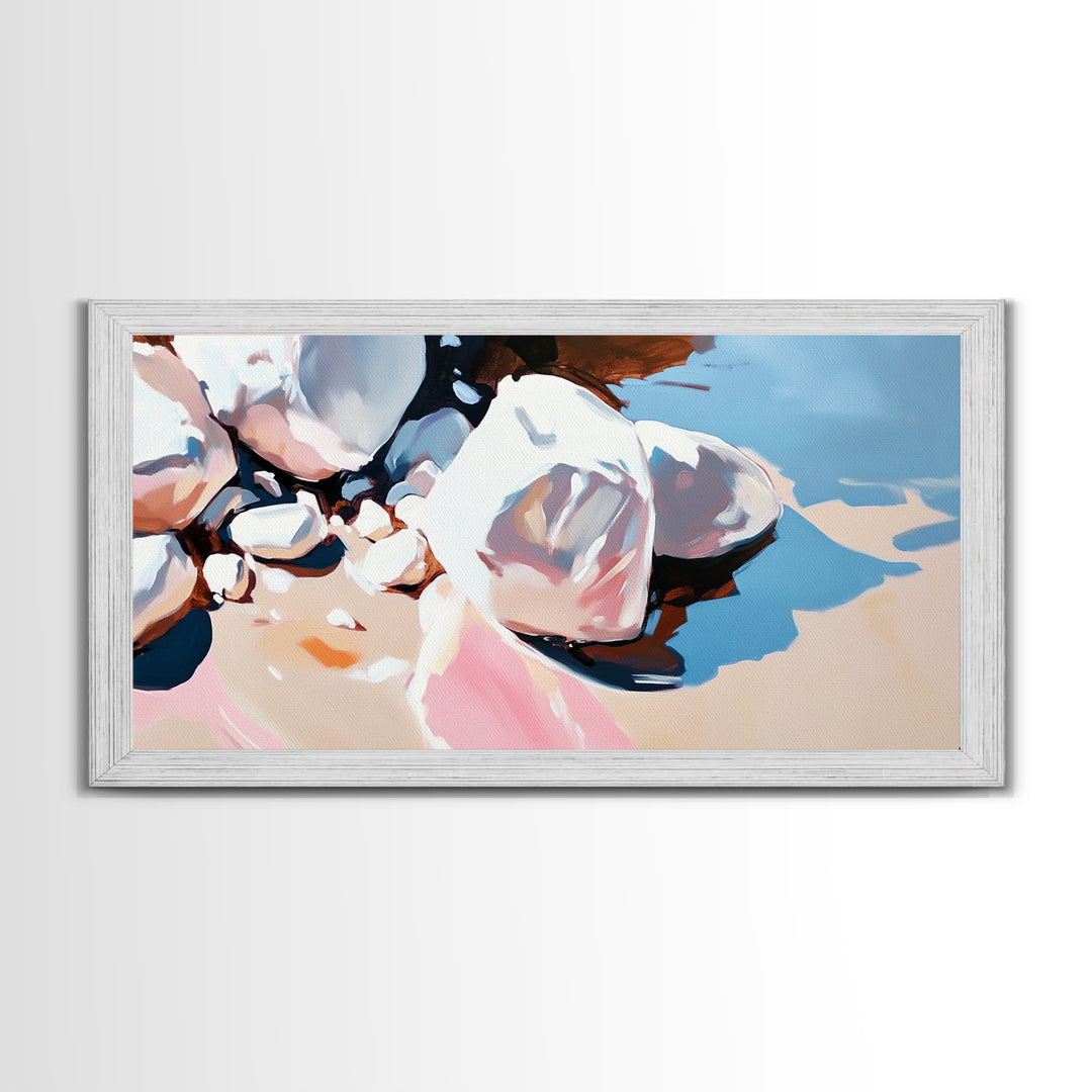 River Stones, Natural Elements, Boho Earthy Decor, Canvas Print, Minimalist Landscape, Zen Inspired Wall Art, Calm and Neutral