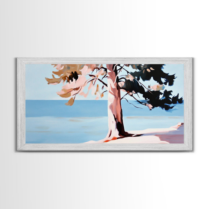 Coastal Tree, Ocean Breeze, Nature Landscape, Serene Scene, Framed Canvas Print, Beach House Wall Art, Relaxing Home Decor, Minimalist