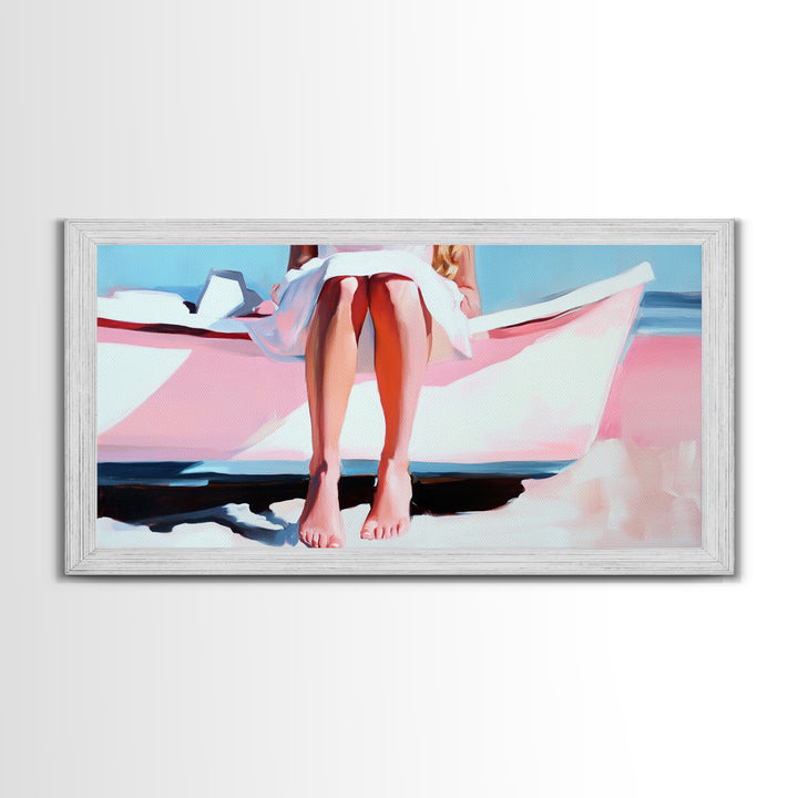 Barefoot on Boat, Coastal Lifestyle, Serene Beach Art, Nautical Aesthetic, Minimalist Wall Decor, Pastel Home Art, Canvas Print