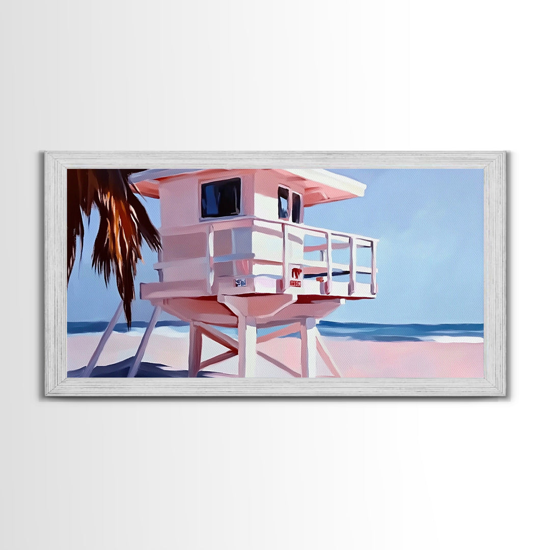 Beach Lifeguard Tower, Coastal Wall Art, Minimalist Beach Print, Boho Coastal Decor, Summer Beach House, Living Room Canvas Print