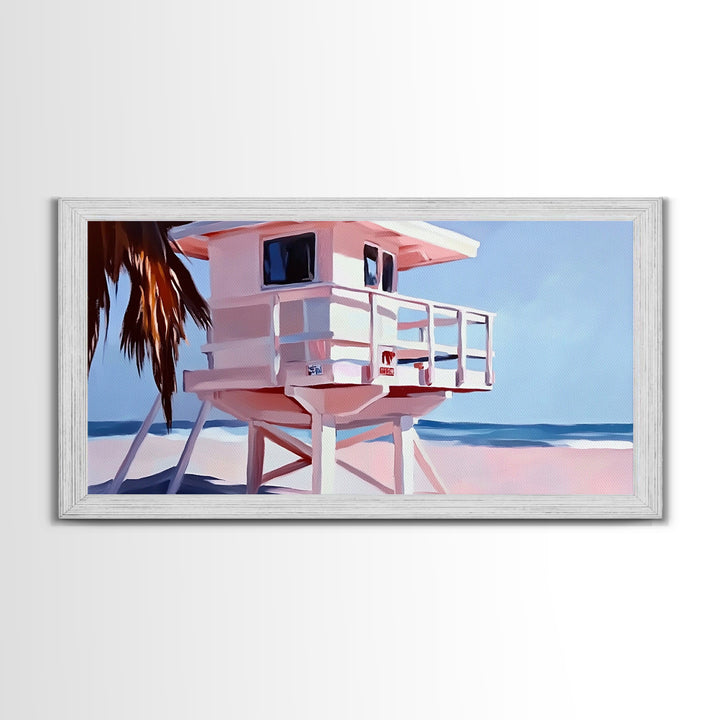 Beach Lifeguard Tower, Coastal Wall Art, Minimalist Beach Print, Boho Coastal Decor, Summer Beach House, Living Room Canvas Print