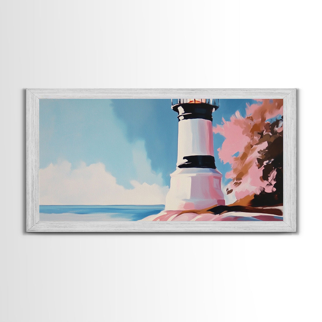 Black and White Lighthouse, Nautical Wall Art, Coastal Decor, Ocean Seascape, Modern Minimalist, Living Room Canvas Print