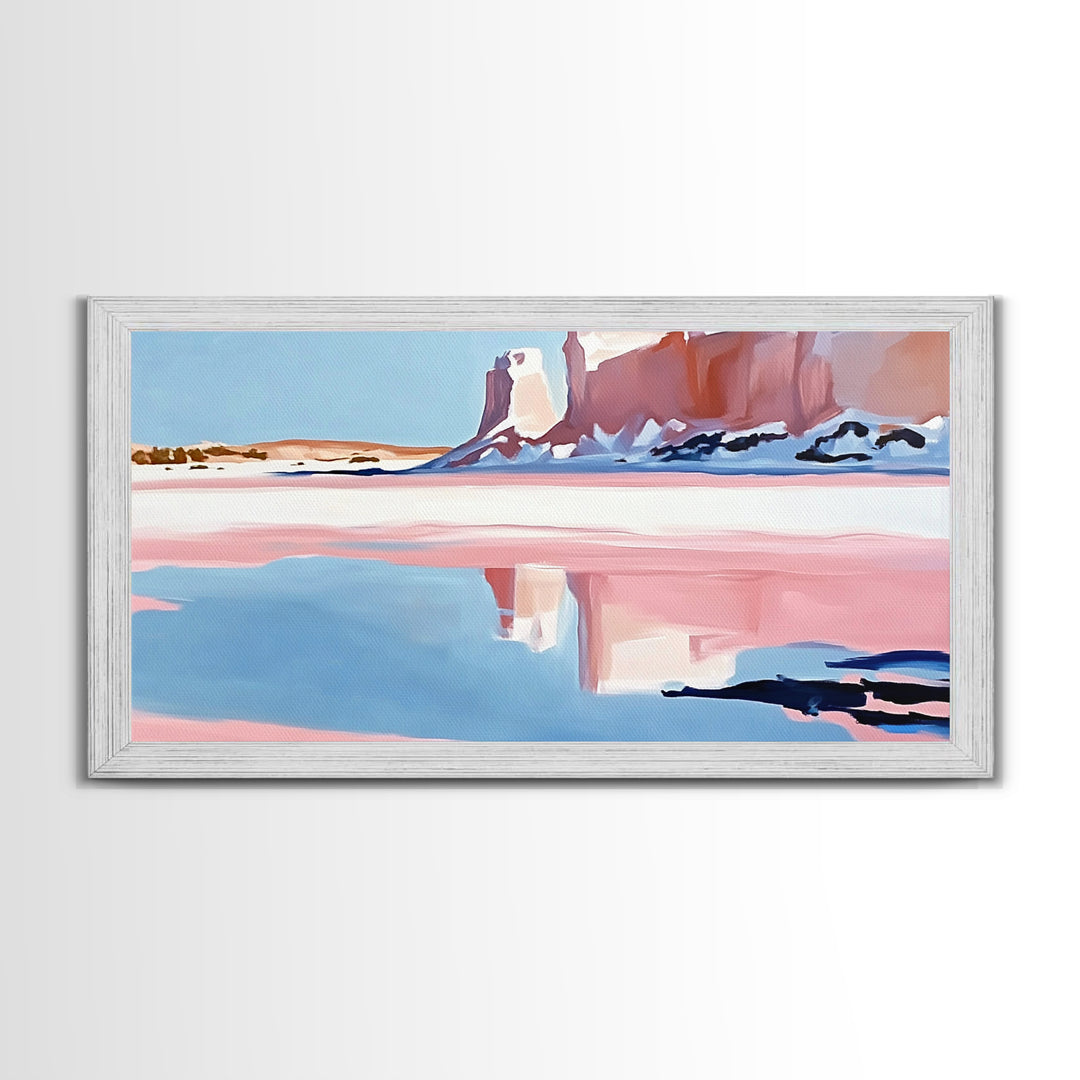 Desert Canyon Reflection, Southwest Landscape Art, Boho Nature Print, Western Wall Decor, Earthy Minimalist, Living Room Framed Canvas Print