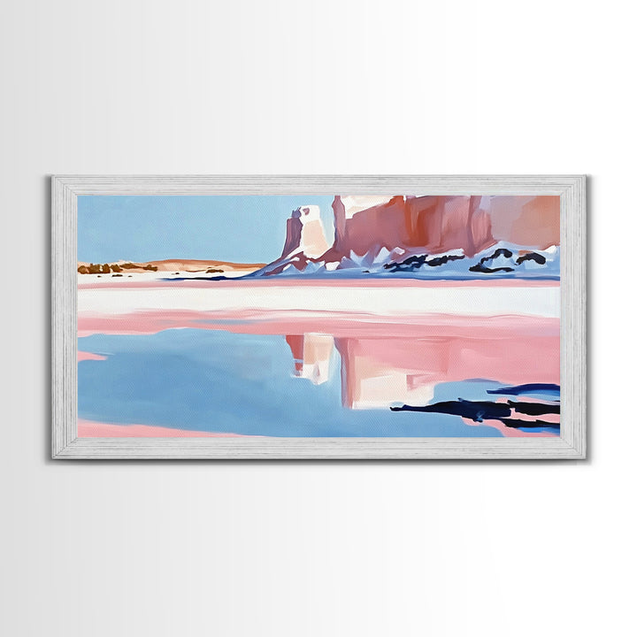 Desert Canyon Reflection, Southwest Landscape Art, Boho Nature Print, Western Wall Decor, Earthy Minimalist, Living Room Framed Canvas Print