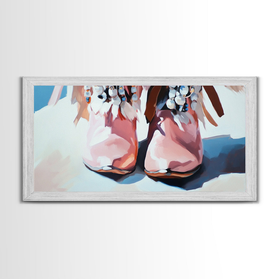 Boho Boots, Western Fashion, Beaded Cowboy Style, Rustic Aesthetic, Country Chic Decor, Modern Americana Art, Bedroom Wall Art