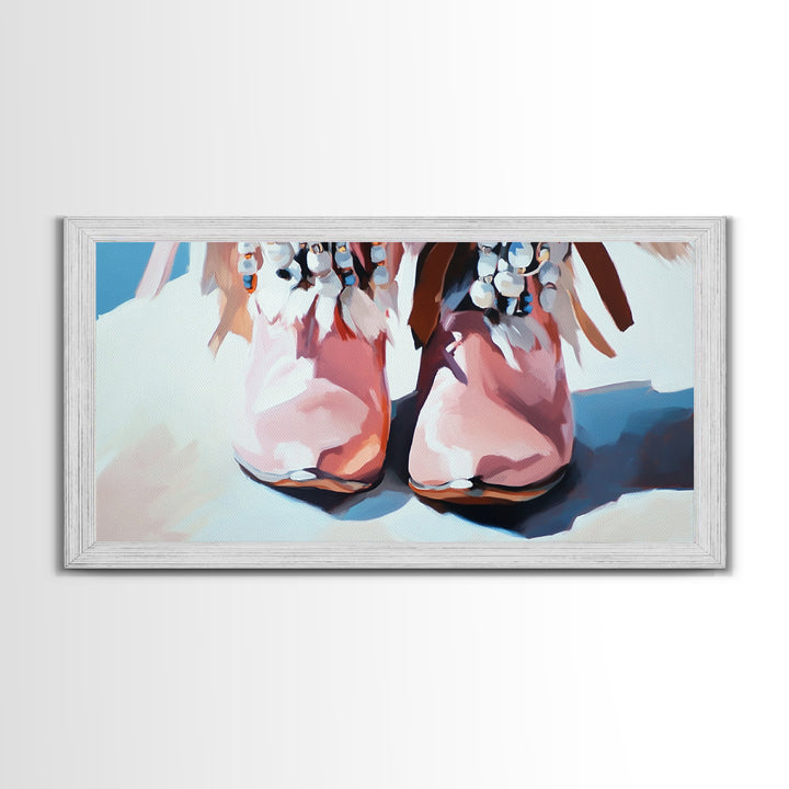 Boho Boots, Western Fashion, Beaded Cowboy Style, Rustic Aesthetic, Country Chic Decor, Modern Americana Art, Bedroom Wall Art