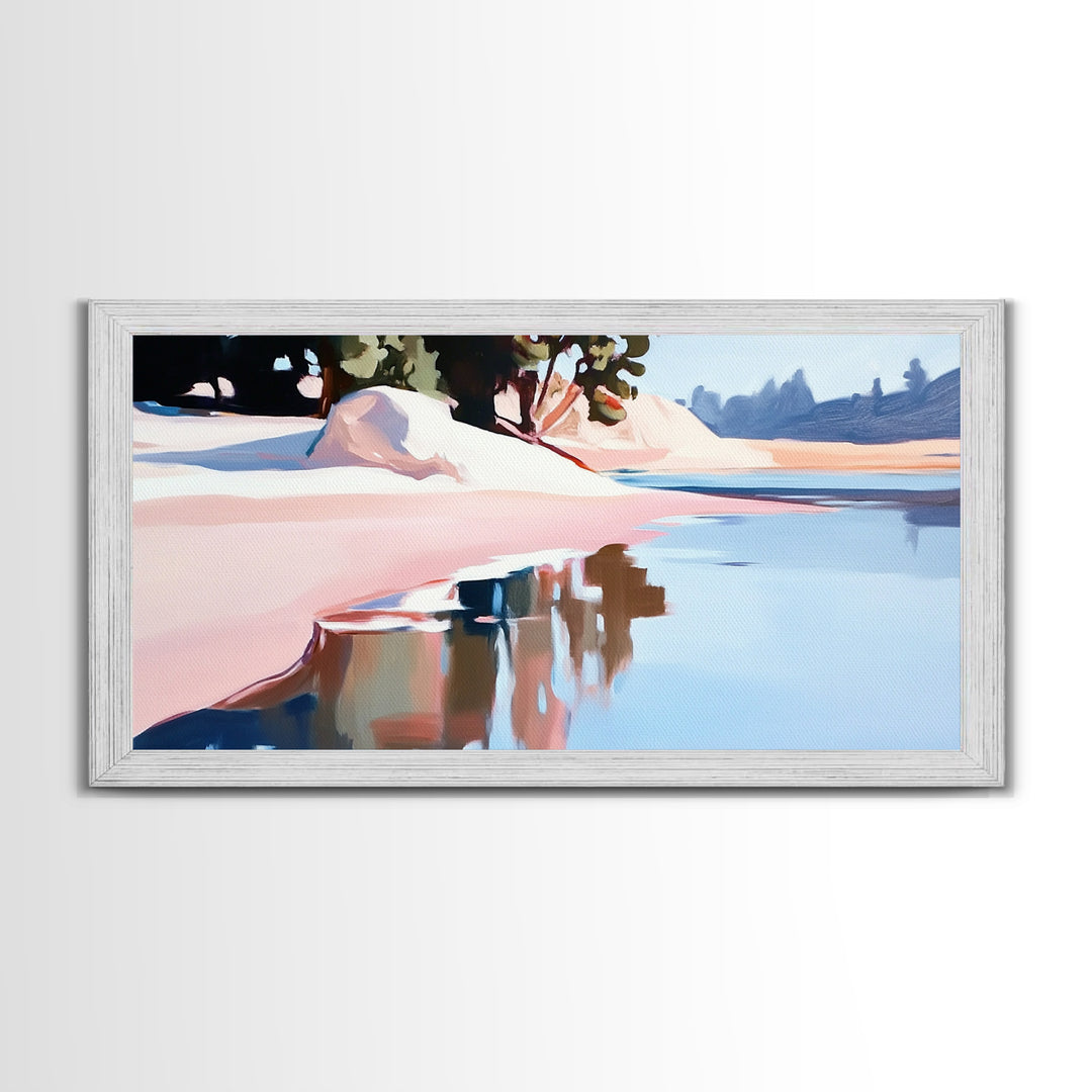 Coastal Tree, Overhang, Canvas Print, Ocean-inspired decor, modern beach wall art, pastel seascape, tranquil scenery, tropical vibes