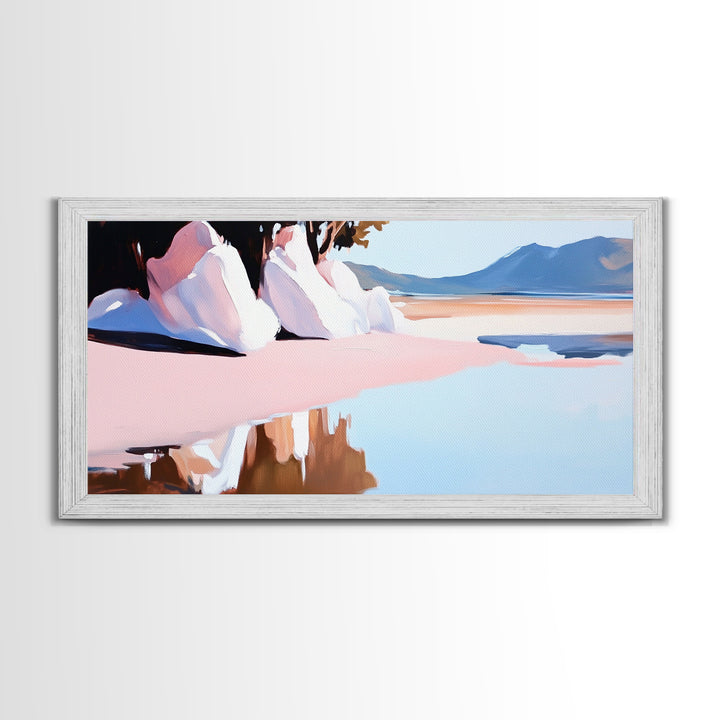 Beach Reflection, Sand, Canvas Print, Modern coastal decor, boho beach painting, tranquil water reflections, soft pastels, minimalist art