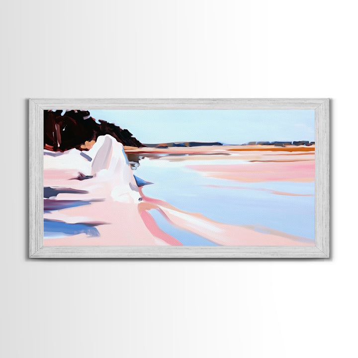 Cliffs Water, Reflection, Canvas Print, Coastal nature art, contemporary seascape painting, shoreline view, pastel scenery, ocean decor