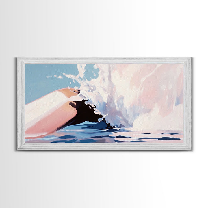 Ocean Splash, Wave Art, Coastal Decor, Beach House, Modern Seascape, Blue Wall Art, Water Painting, Minimalist, Framed Canvas Print