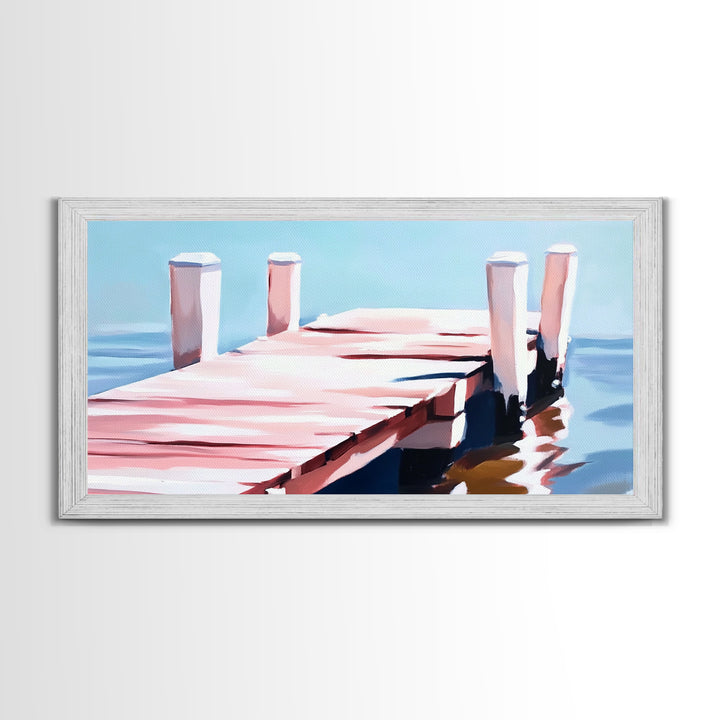Dock on Water, Minimalist Seascape, Coastal Decor, Nautical Wall Art, Modern Beach Home, Summer Vibes, Blue Wall Art, Framed Canvas Print