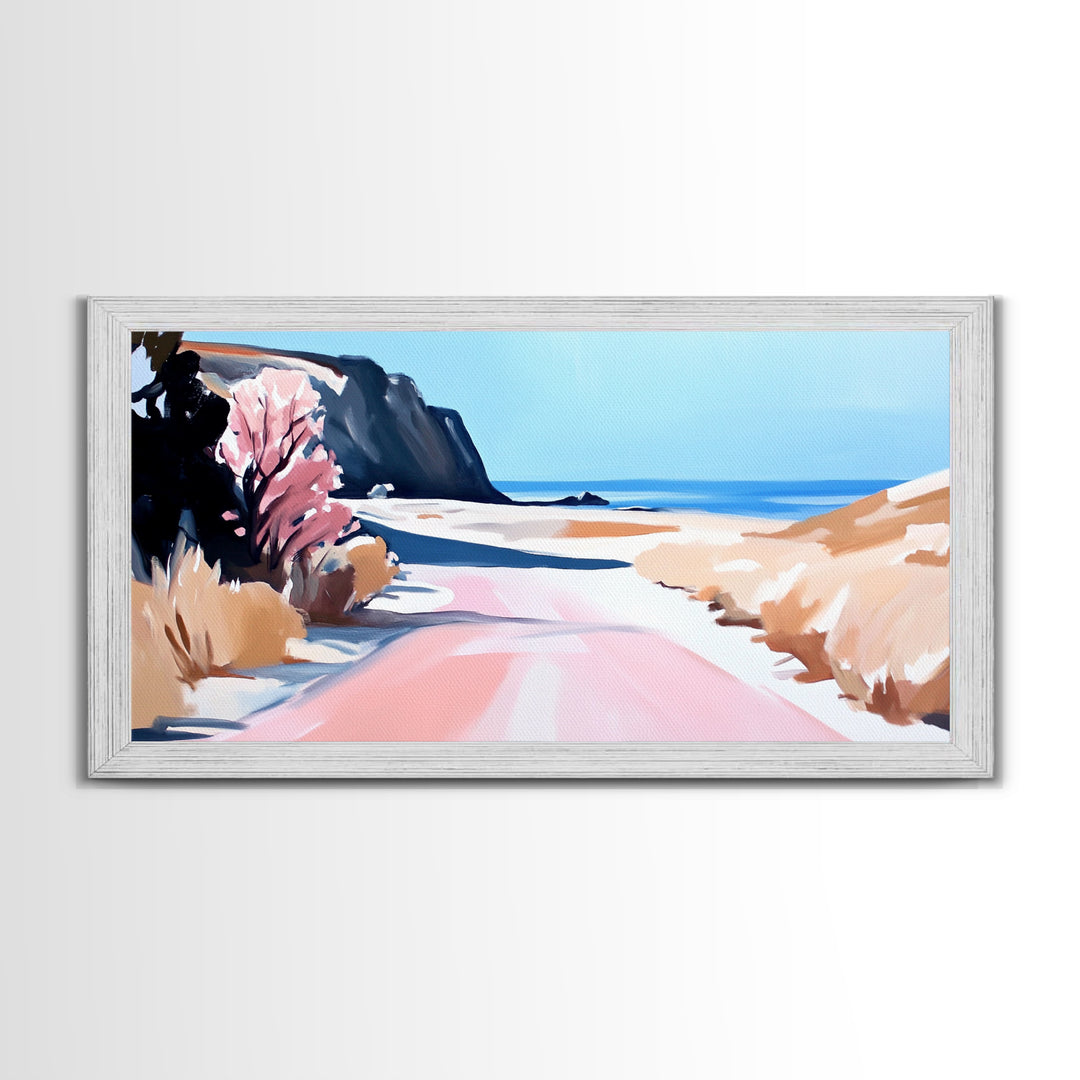 Ocean Road, Coastal Drive, Scenic Beach Art, Framed Canvas Print, Nautical Decor, Minimalist Landscape, Calm Vibes, Living Room Wall Art