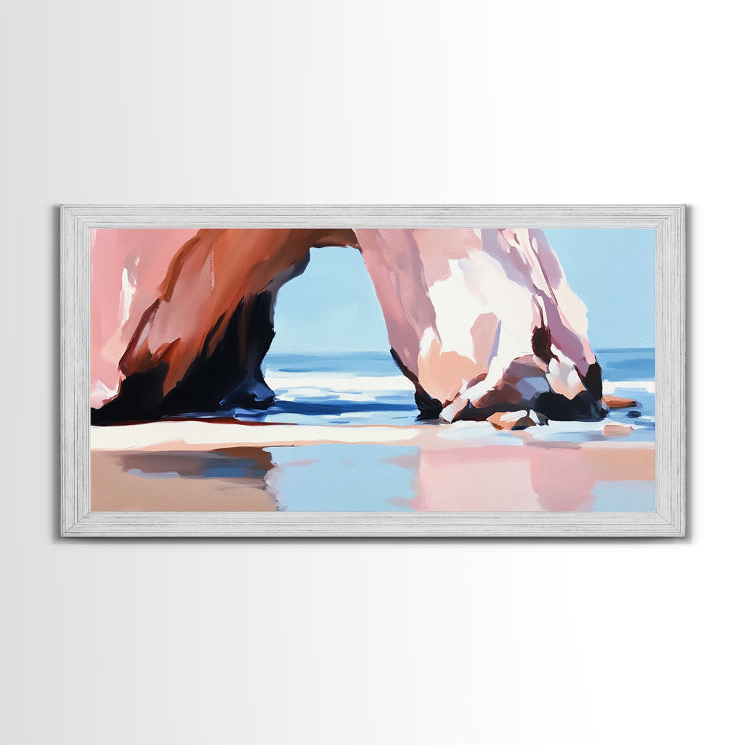 Rock Arch, Coastal Nature Art, Ocean Landscape Painting, Framed Canvas Print, Beach Wall Decor, Seascape Art, Minimalist Decor