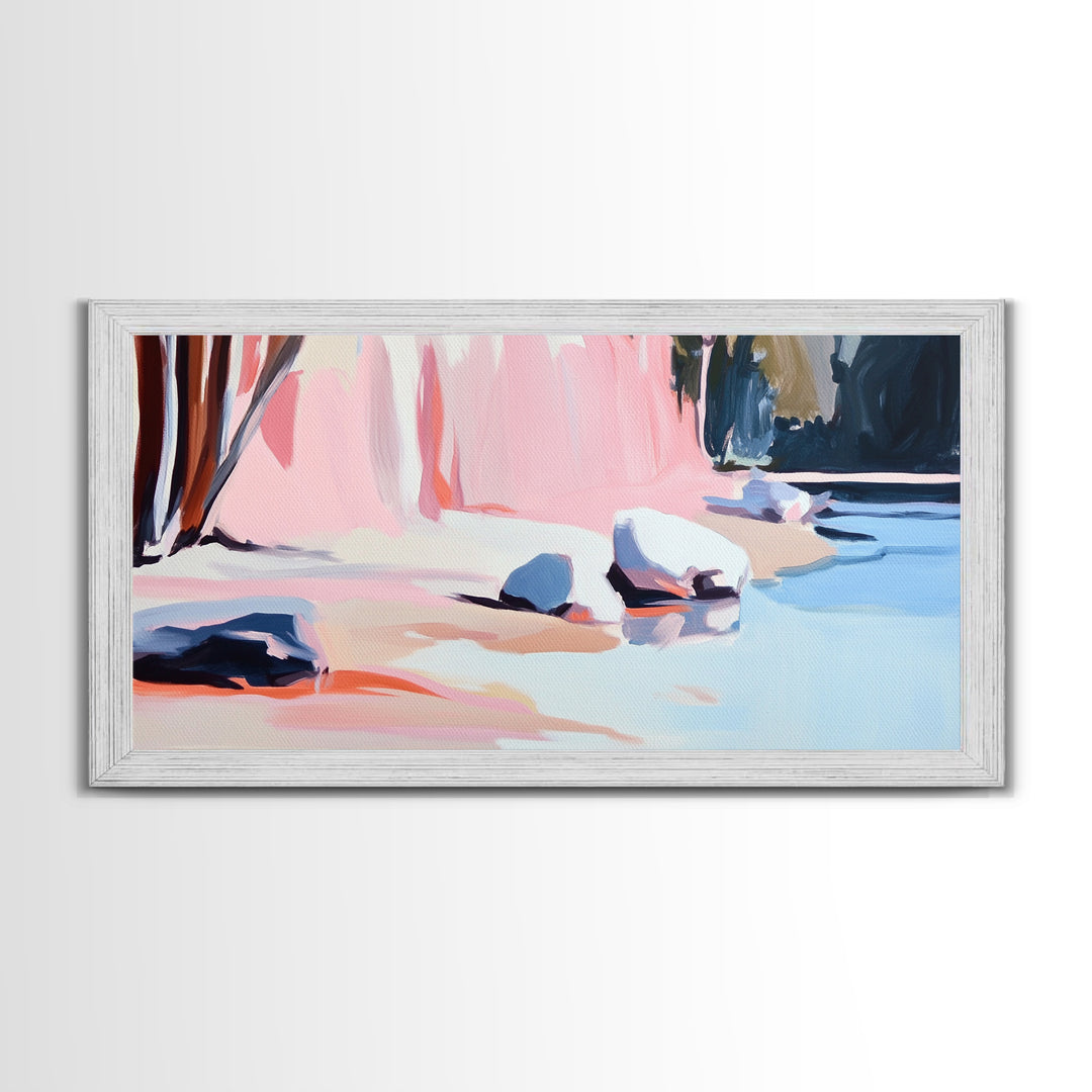 Rocky Beach, Nature Scene, Framed Canvas Print, Minimalist Seascape, Ocean Wall Art, Earthy Home Decor, Modern Coastal Art, Office