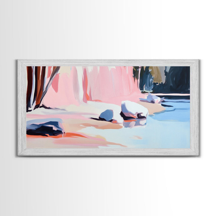 Rocky Beach, Nature Scene, Framed Canvas Print, Minimalist Seascape, Ocean Wall Art, Earthy Home Decor, Modern Coastal Art, Office