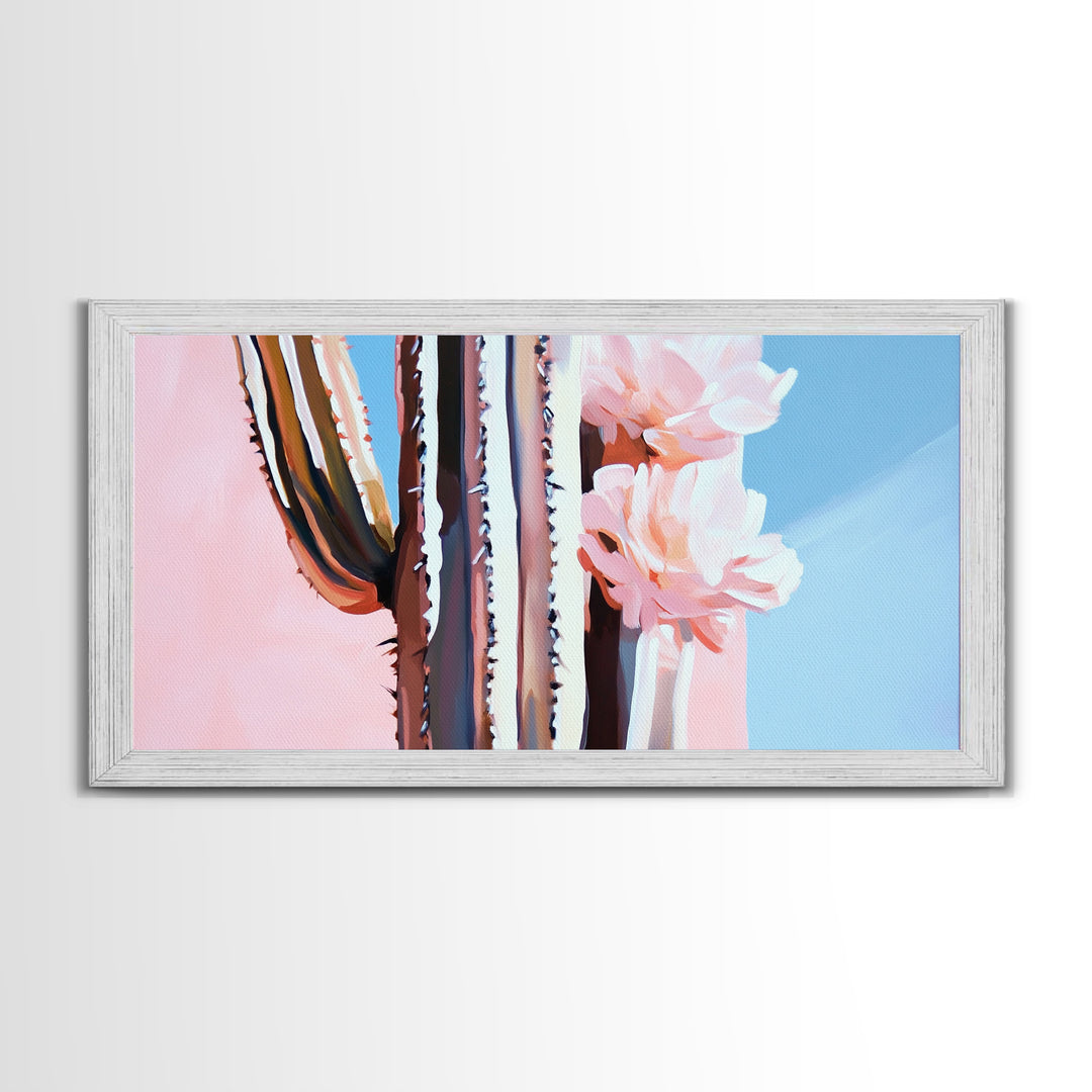 Cactus Bloom, Southwestern Wall Decor, Modern Desert Art, Boho Nature Painting, Minimalist Floral Scene, Aesthetic Pastel Tones, Canvas Print