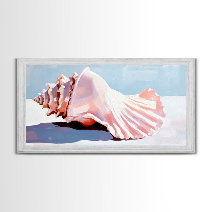 Conch Shell, Beach, Pastel, Framed Canvas Print, Coastal Wall Art, Tropical Decor, Seashell Aesthetic, Living Room Accent Piece