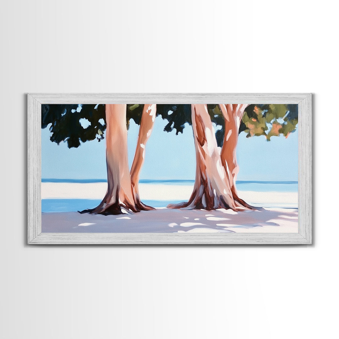 Beach Trees, Tropical Landscape, Nature Artwork, Coastal Home Decor, Minimalist Wall Art, Living Room Wall Art, Framed Canvas Print