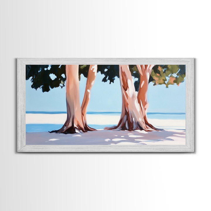 Beach Trees, Tropical Landscape, Nature Artwork, Coastal Home Decor, Minimalist Wall Art, Living Room Wall Art, Framed Canvas Print