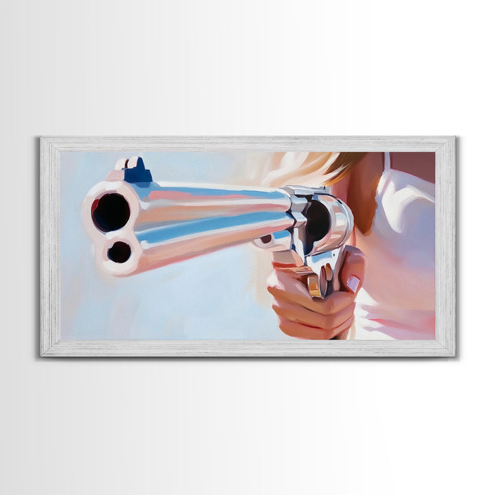 Chrome Gun, Western Art, Cowboy Decor, Canvas Print, Edgy Wall Art, Modern Painting, Masculine Art, Man Cave Wall Decor