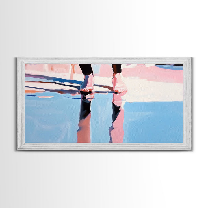 Barefoot Reflection, Surreal Water Art, Dreamy Wall Decor, Modern Framed Canvas Print, Minimalist Blue Aesthetic Artwork