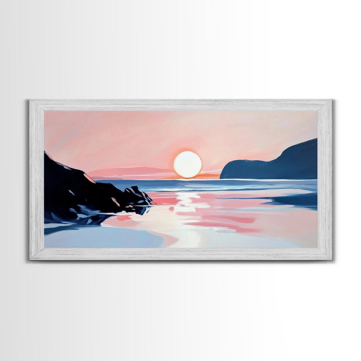 Dreamy Sunset, Coastal View, Framed Canvas Print, Serene Seascape, Beach House Decor, Modern Ocean Art, Calming Home Aesthetic