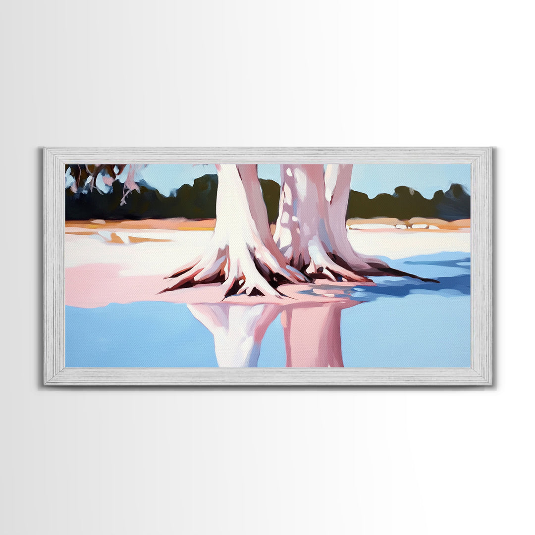 Cypress Reflection, Nature Art, Framed Canvas Print, Landscape Wall Decor, Modern Home Aesthetic, Boho Forest Painting