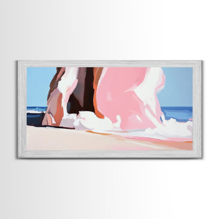 Beach Cliffside, Ocean Waves Art, Coastal Home Decor, Beach Vacation Aesthetic, Minimalist Seascape, Canvas Print, Bedroom Wall Art